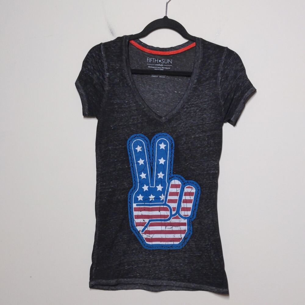 Fifth Sun USA Flag Peace Sign Tank Top Patriotic Independence Day 4th of July M